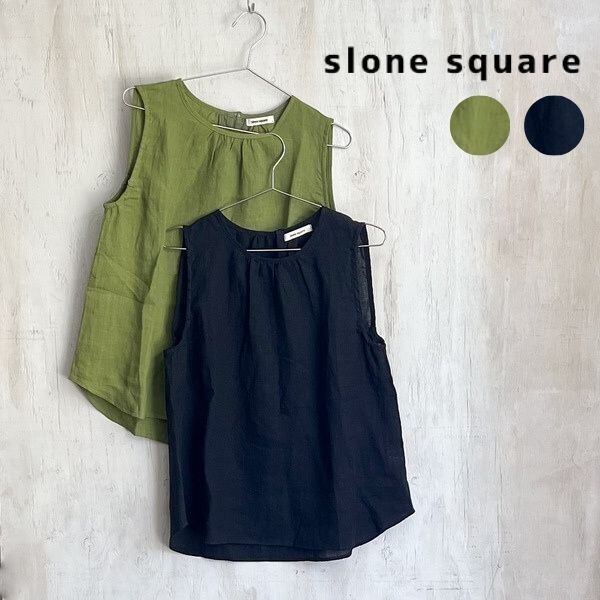 slone square フレンチリネンノースリーブギャザーブラウス 48094