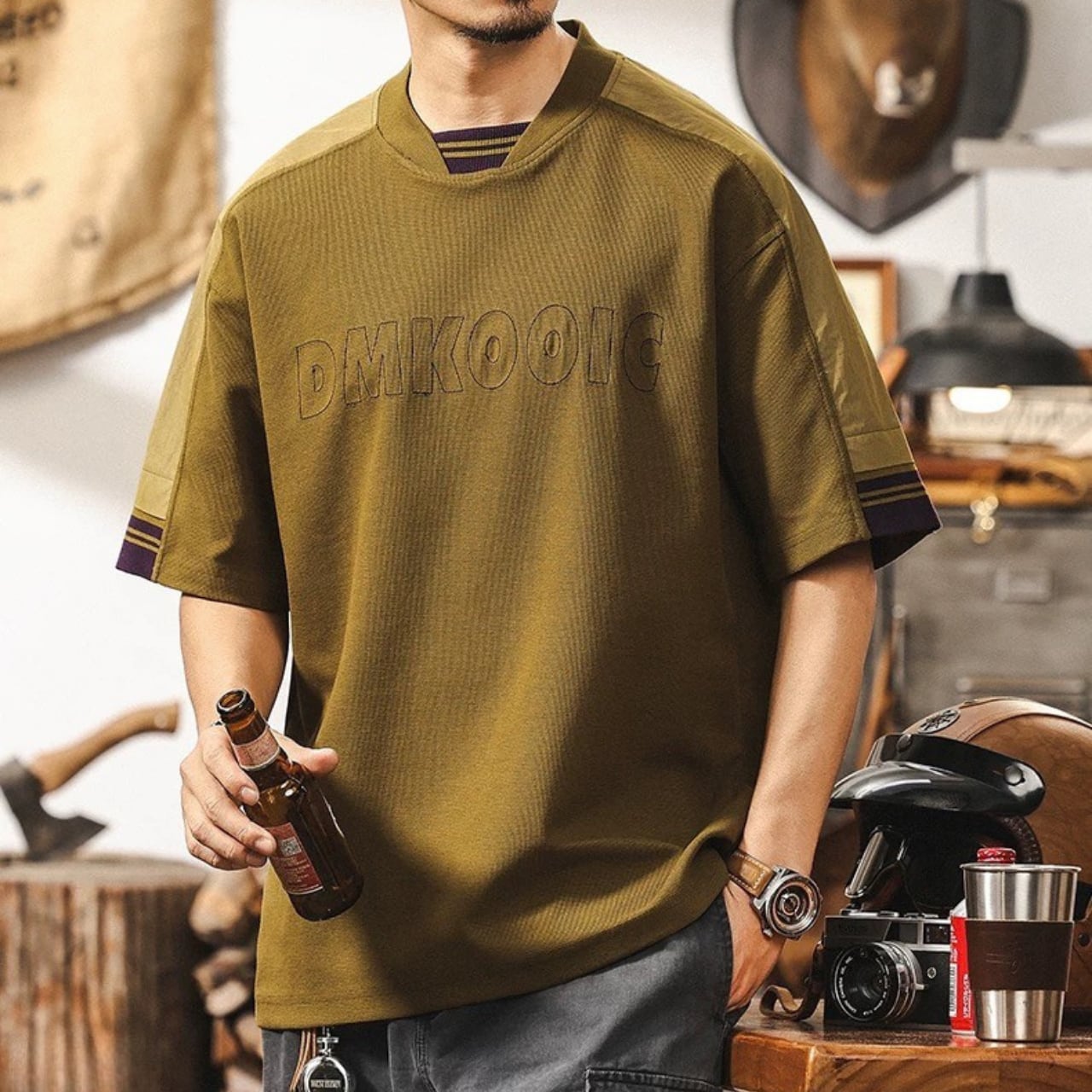 ワッペン付き クルーネック ラグランTシャツ 00407