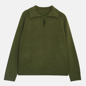 open-collar keyhole-neck knit　J00338