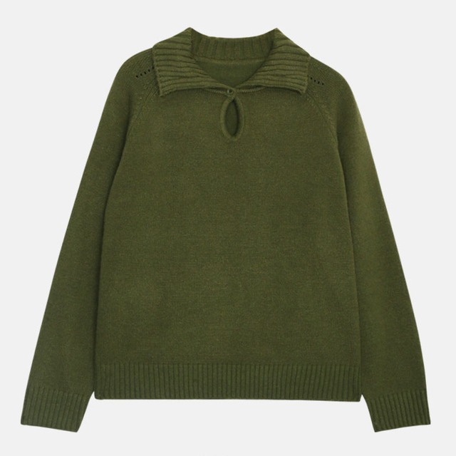 open-collar keyhole-neck knit　J00338