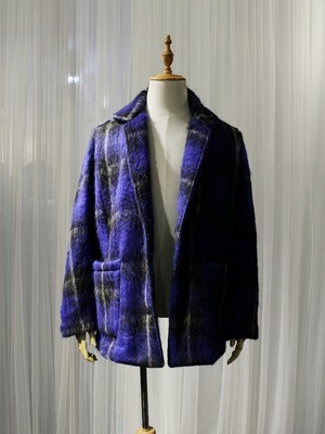 Garage.U.W MOHAIR SHAGGY CHECK CVA JACKET BLUE