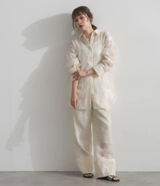 ナンバーミーTOKYO"SHEER EMBROIDERY PANTS"WHITE