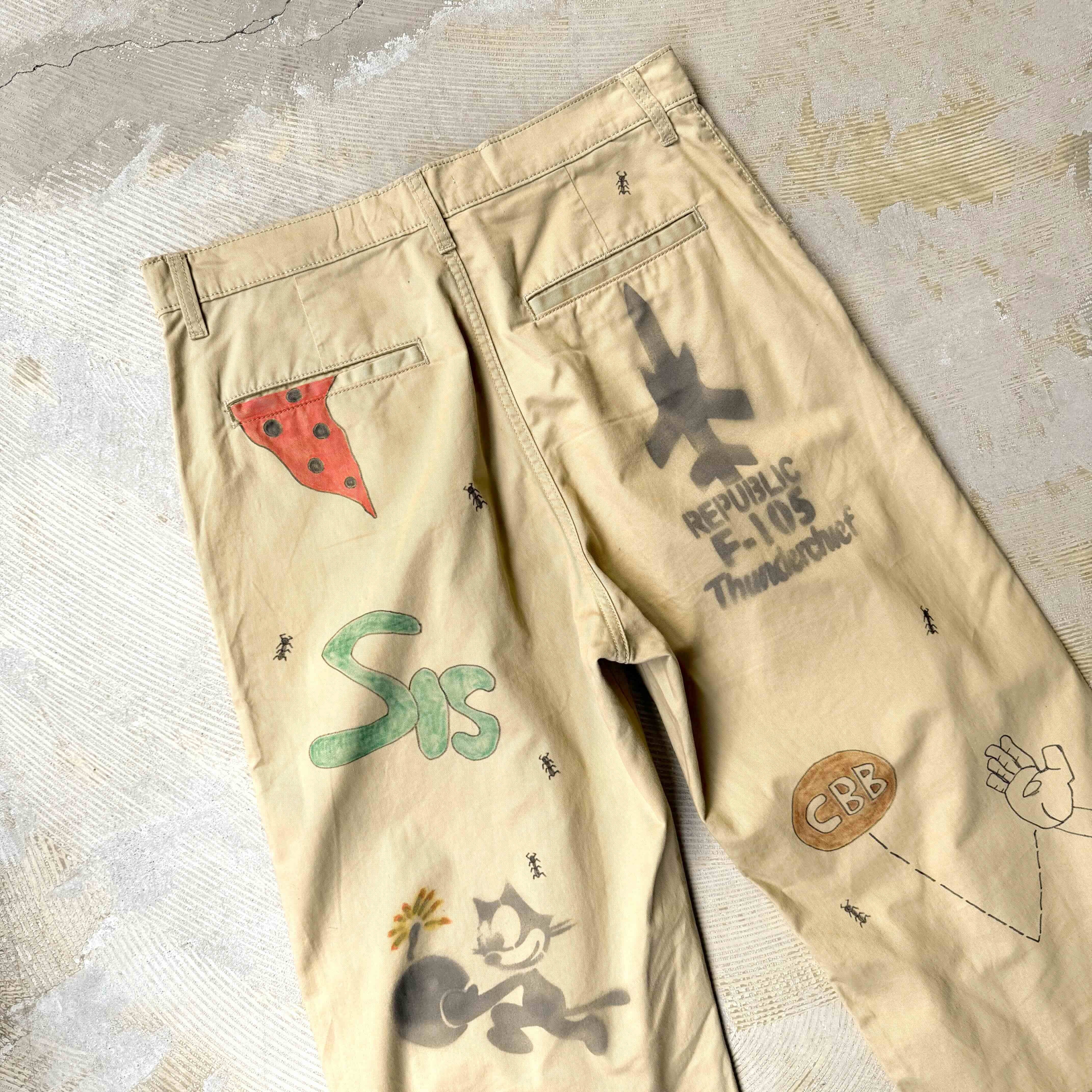 HAND PAINTED ART STENCIL MEMORIAL WIDE PANTS / ハンド ペイント