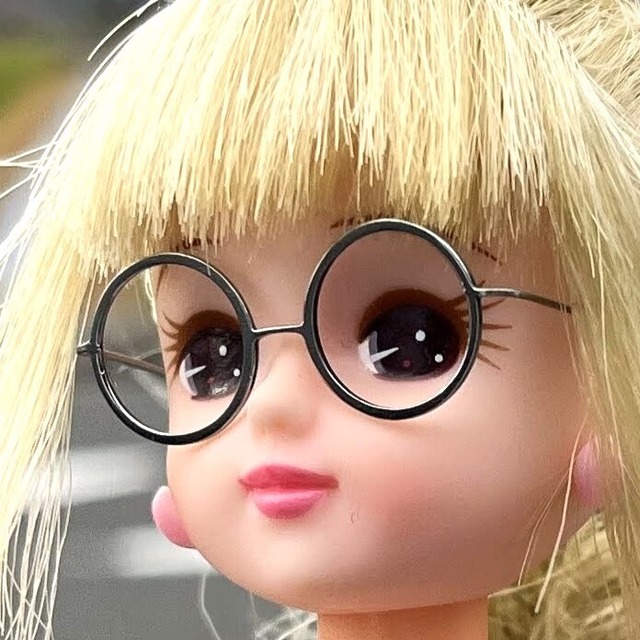 【ラウンドタイプ 丸形 / ポリッシュ仕上げ】チタン製　ドール用メガネ　眼鏡　1/6ドール　リカちゃん　βチタン　ケース付き　送料無料　ネコポス