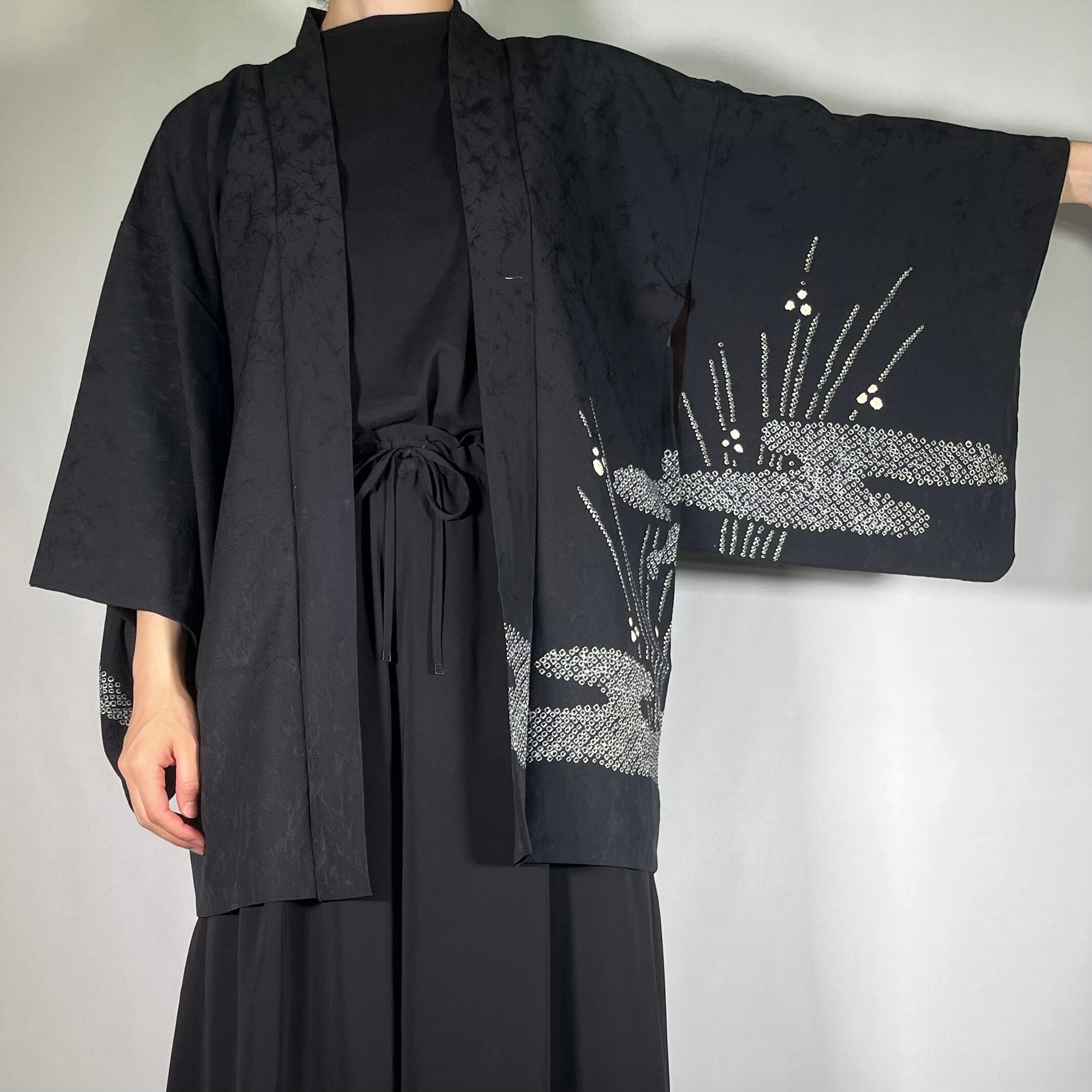 着物 絵羽織 未使用（未使用】丹後ちりめん 小紋 深緑 北斎模様 わ 