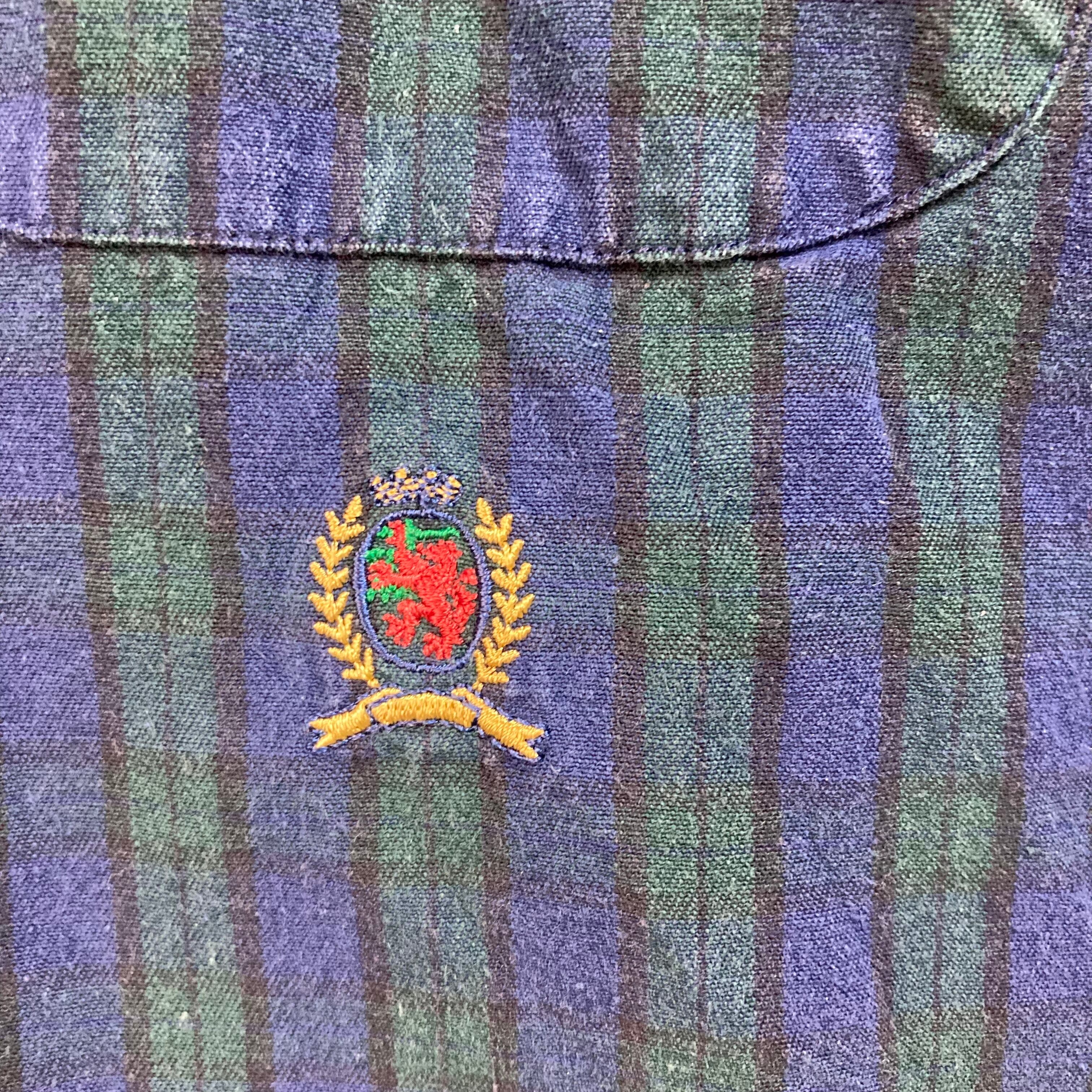 オールドトミーヒルフィガー 90s タータンチェック BDシャツ 刺繍ロゴ