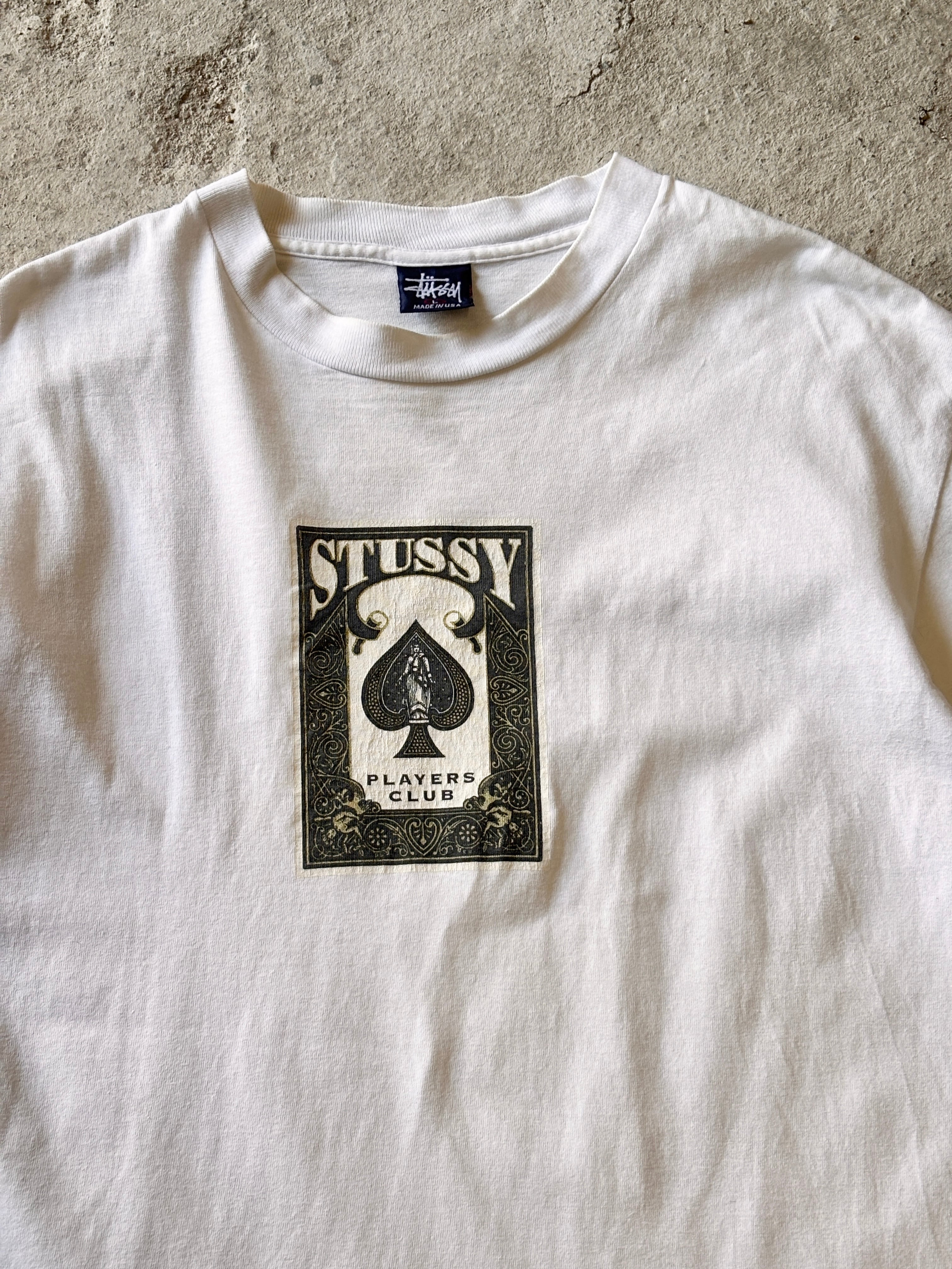 90s old stüssy グレー トランプロゴプリント ロンT 紺タグ 90s OLD STUSSY/PLAYERS CLUB Tee/USA製/紺タグ/L/スペ－ドプリントT