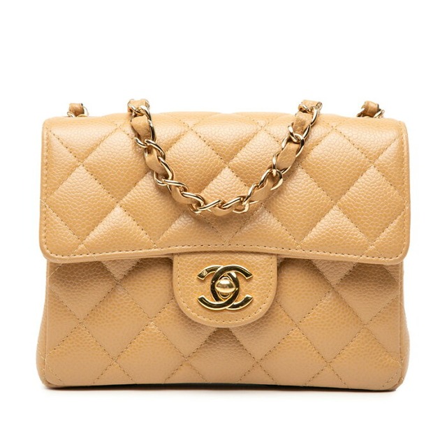 シャネル ミニマトラッセ ココマーク 斜め掛け チェーン ショルダーバッグ ベージュ キャビアスキン レディース CHANEL 【中古】