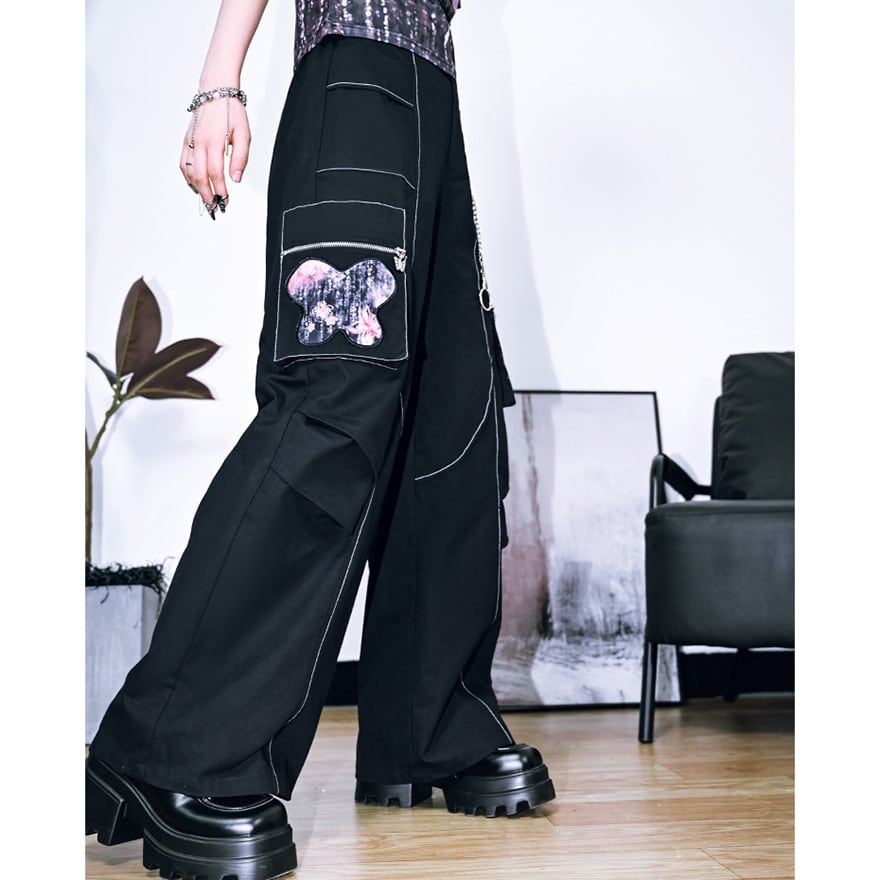 サブカル 服 地雷系 通販 チャイナ風服 古怪舎 パンツ アップリケ チャイナ風服 30代コーデ