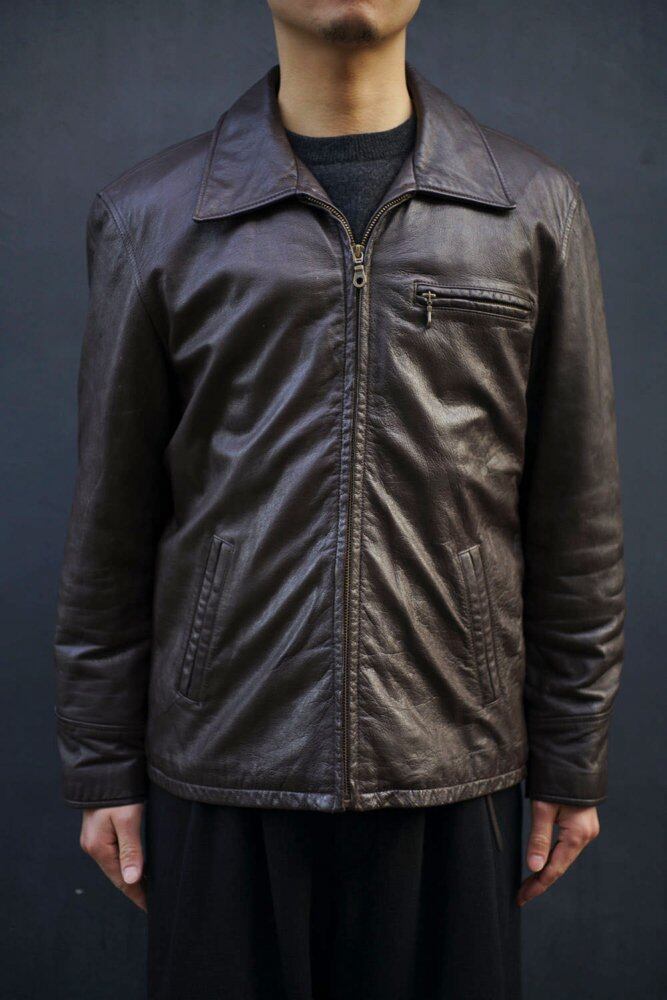ST.JOHNS BAY] Single Zip-up Leather Jacket [1990s] Vintage Single