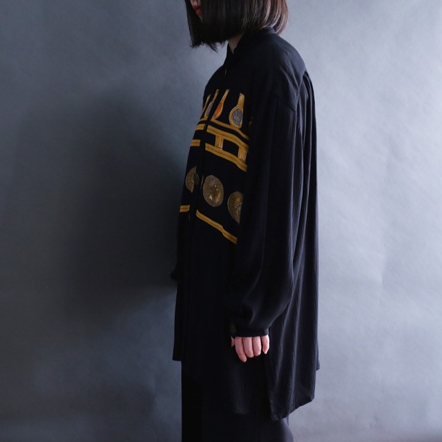 vintage coin button l/s black mode shirt