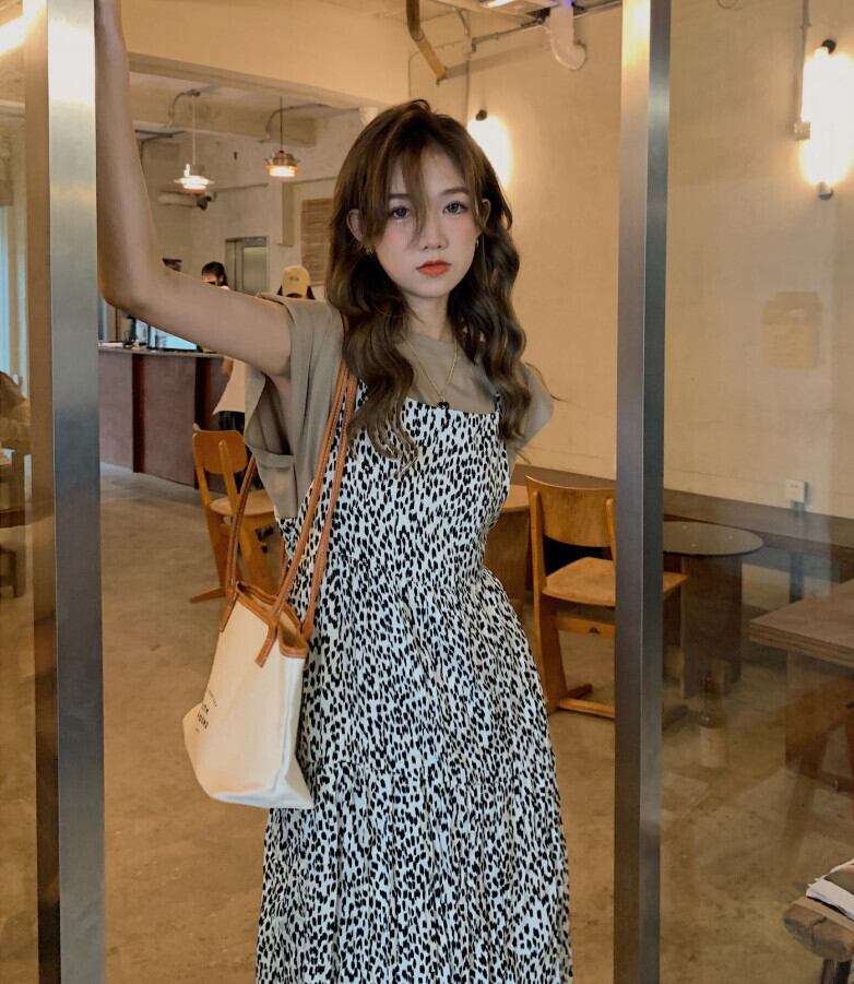 サマーレオパードプリント柄ドレス ブルーハートTシャツ 夏物 モンロー46858298253