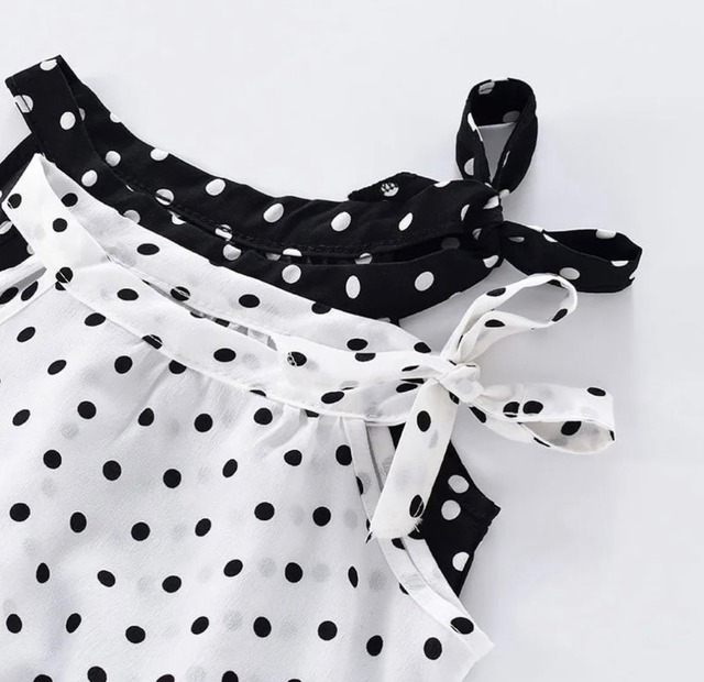 ドット柄 ノースリーブシフォン&パンツ