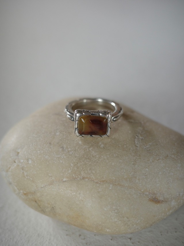 〈vintage silver925〉amber square stone ring