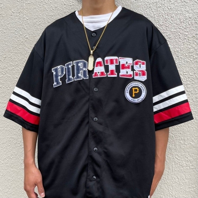 【人気アイテム】MLB☆ベースボールシャツ　ピッツバーグ・パイレーツ　刺繍