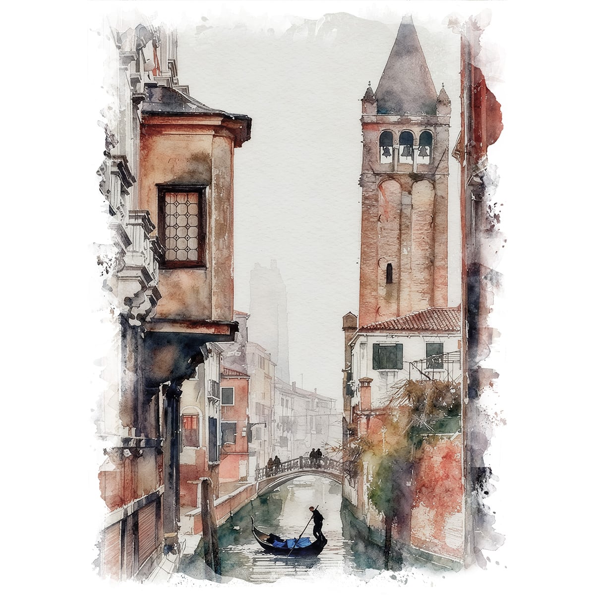 絵画 風景画(街並み)イタリア ヴェネツィア インテリアアート額付き 水彩画・油絵風 WAT1400