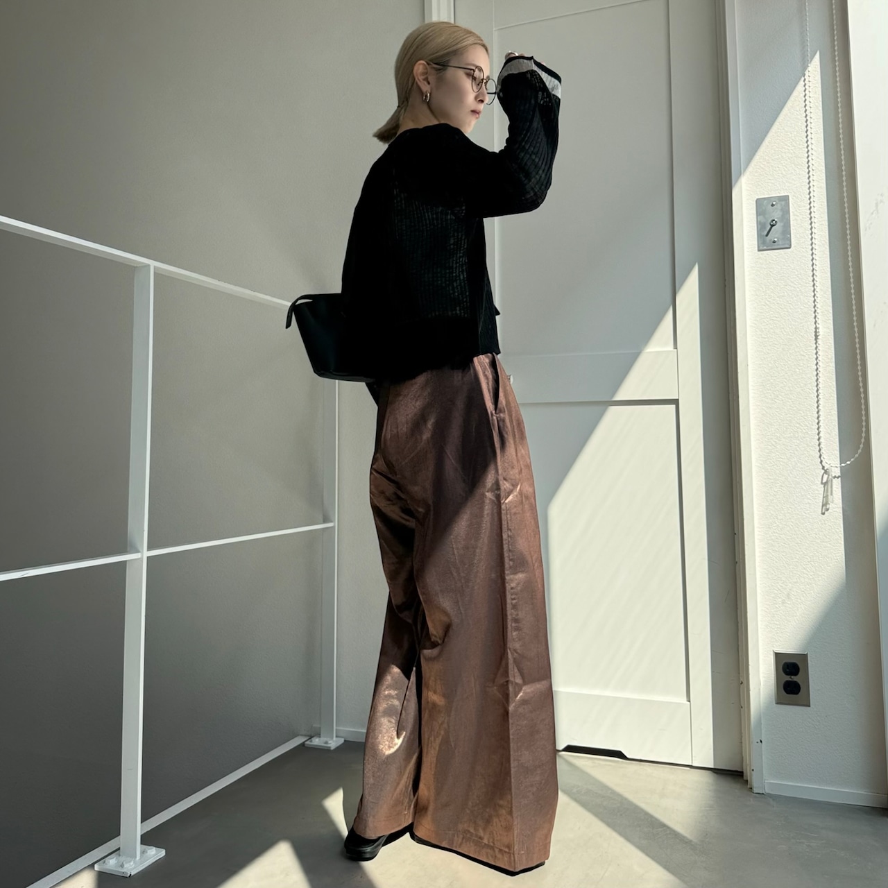 フレアスリーブシアーニットCD/ブラック