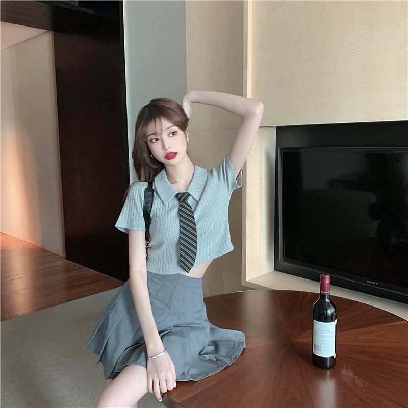 スタイルjkユニムシャツプリーツスカートツーピース女性の夏2020新しいスカートウエスタンスタイルスーツ ブラックストロベリース73140666812