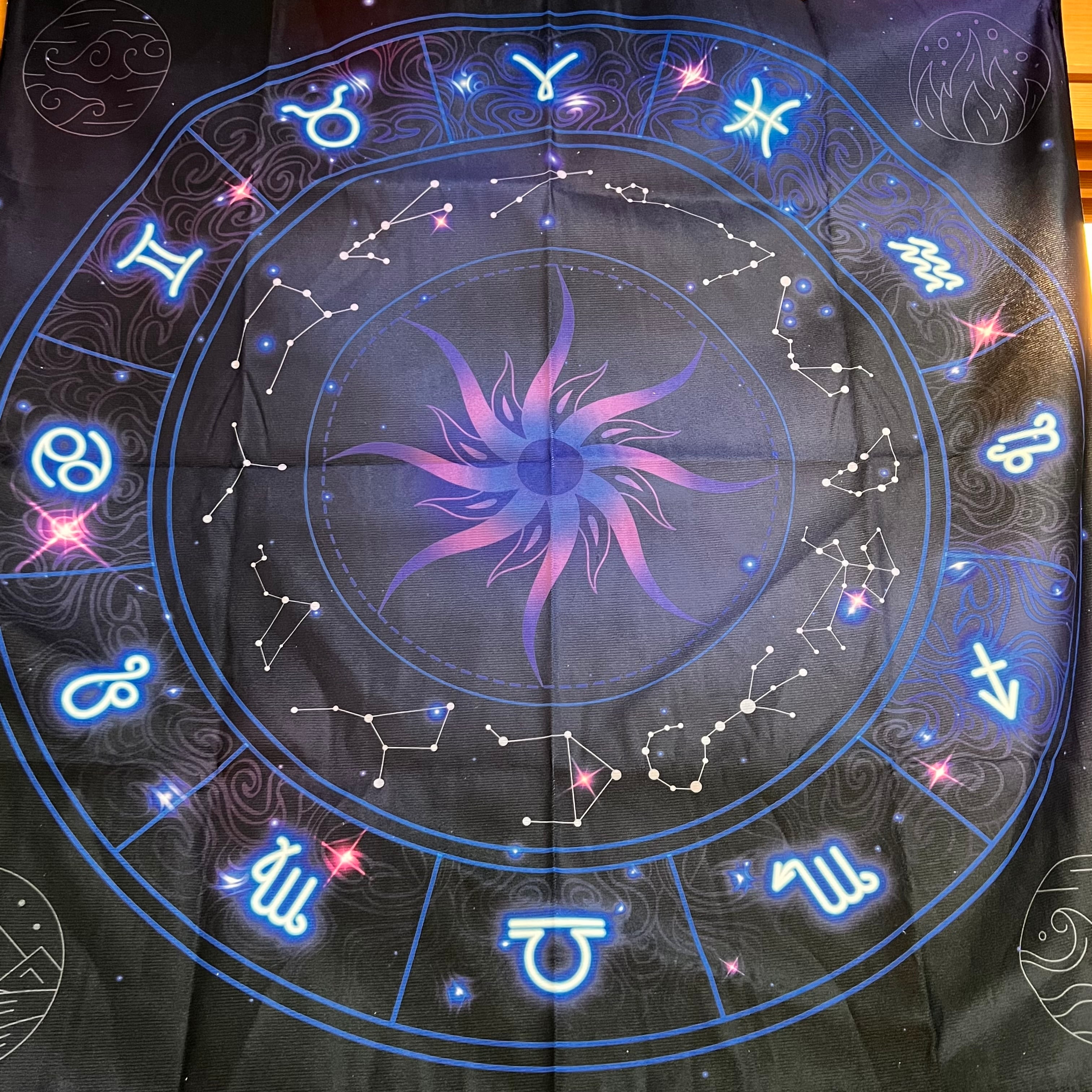 ホロスコープ タロットクロス ブルー 黄道十二星座 宇宙 タペストリー