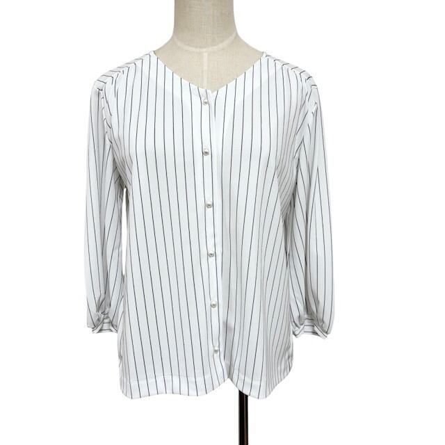 中古 グリーンレーベルリラクシング 七分袖 ブラウス クリーニング済み ストライプ柄 レディース Mサイズ 相当