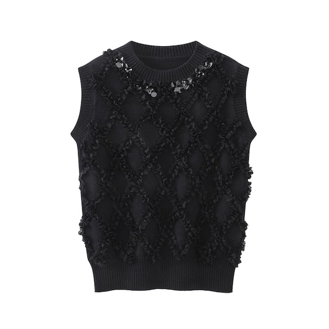 Rhombus frill knit vest　B544