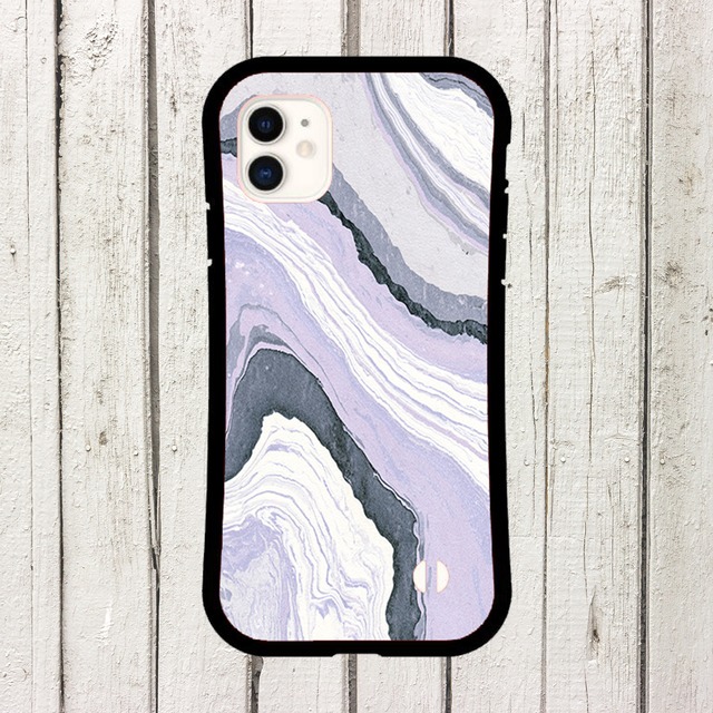 受注生産 iPhoneケース ラベンダーとネイビーの流線マーブル｜紙マーブリング MARB042A