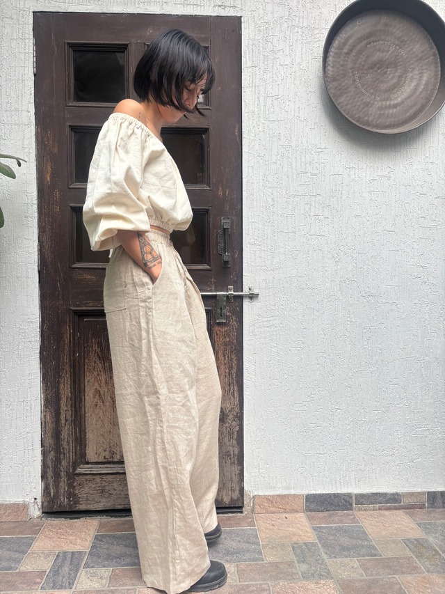 Yarn-Dyed Linen Wide Pants