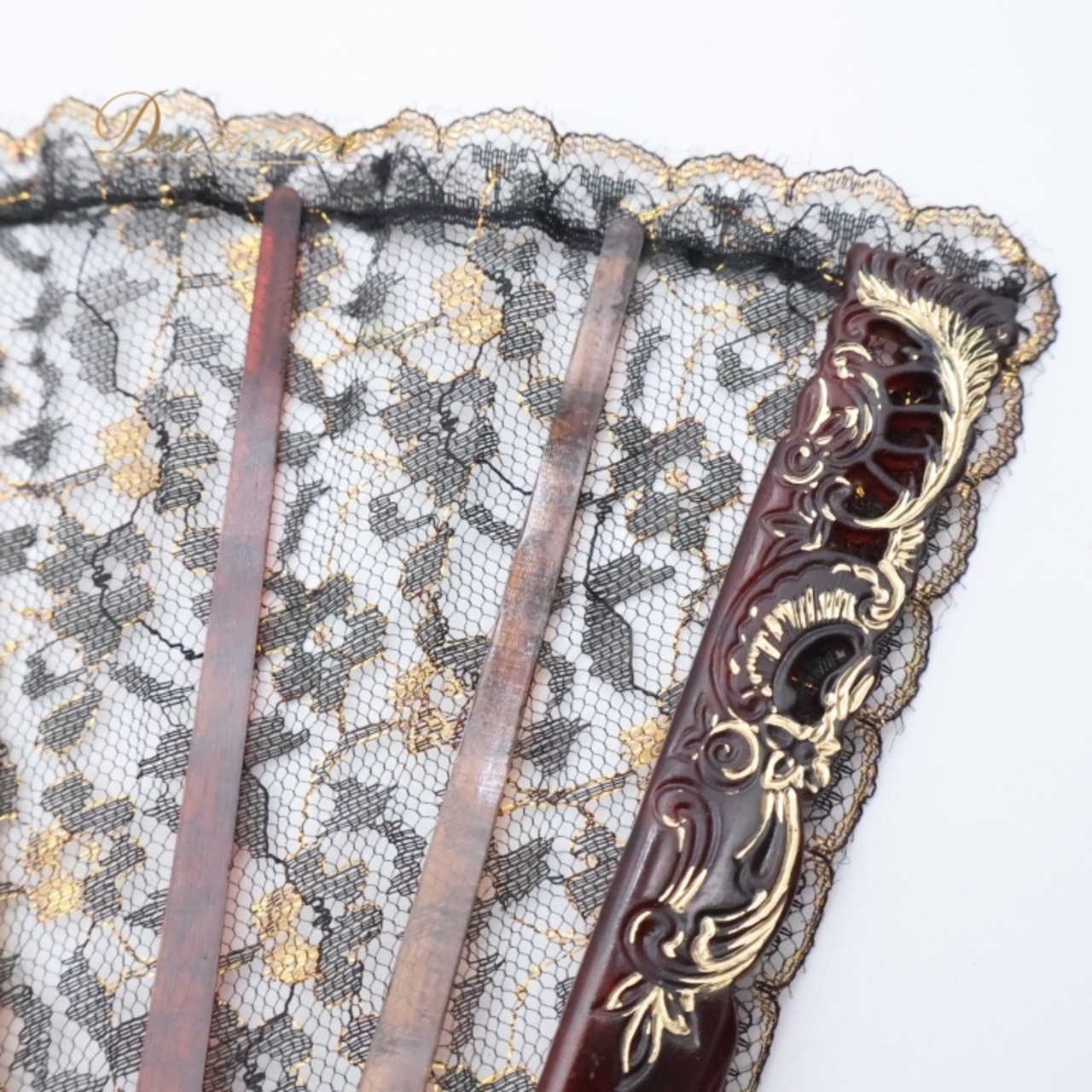 フラメンコ アバニコ 扇子 小物 小道具 2点 セット 23cm ブラック系 黒 ブラウン系 茶色 ゴールド 花柄 レース アクセサリー 練習 舞台 発表会 イベント  アバニコ セット フラメンコ 扇子 ブラック系 ブラウン系 ゴールド おしゃれ エレガント