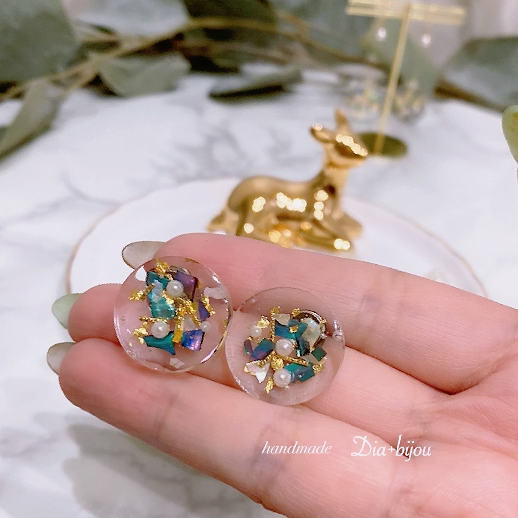 302. ハートビジュー アシメ♥ハンドメイド ピアス イヤリング - ピアス