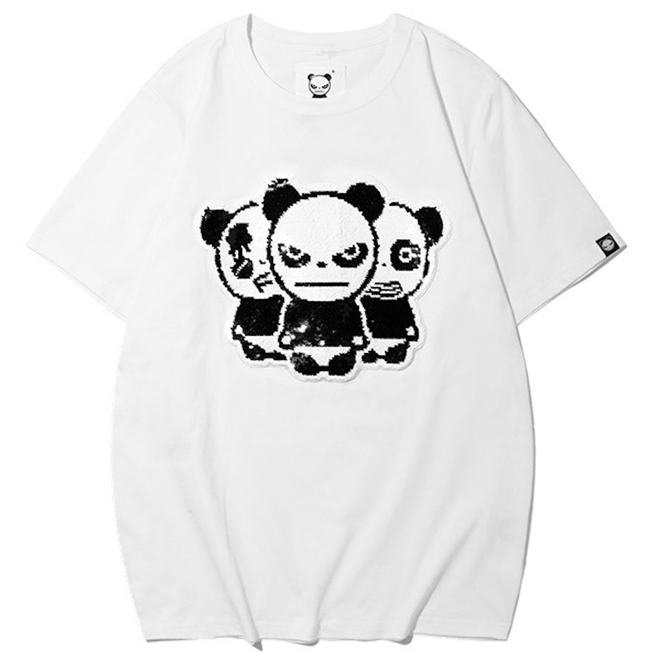 【HIPANDA ハイパンダ】メンズ パンダ3兄弟 スパンコール Tシャツ MEN'S TRIO LOGO SEQUINS SHORT SLEEVED T-SHIRT / WHITE・BLACK
