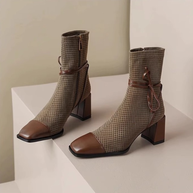 フレンチスタイルスクエアトゥマーティンショートブーツ　BM1214