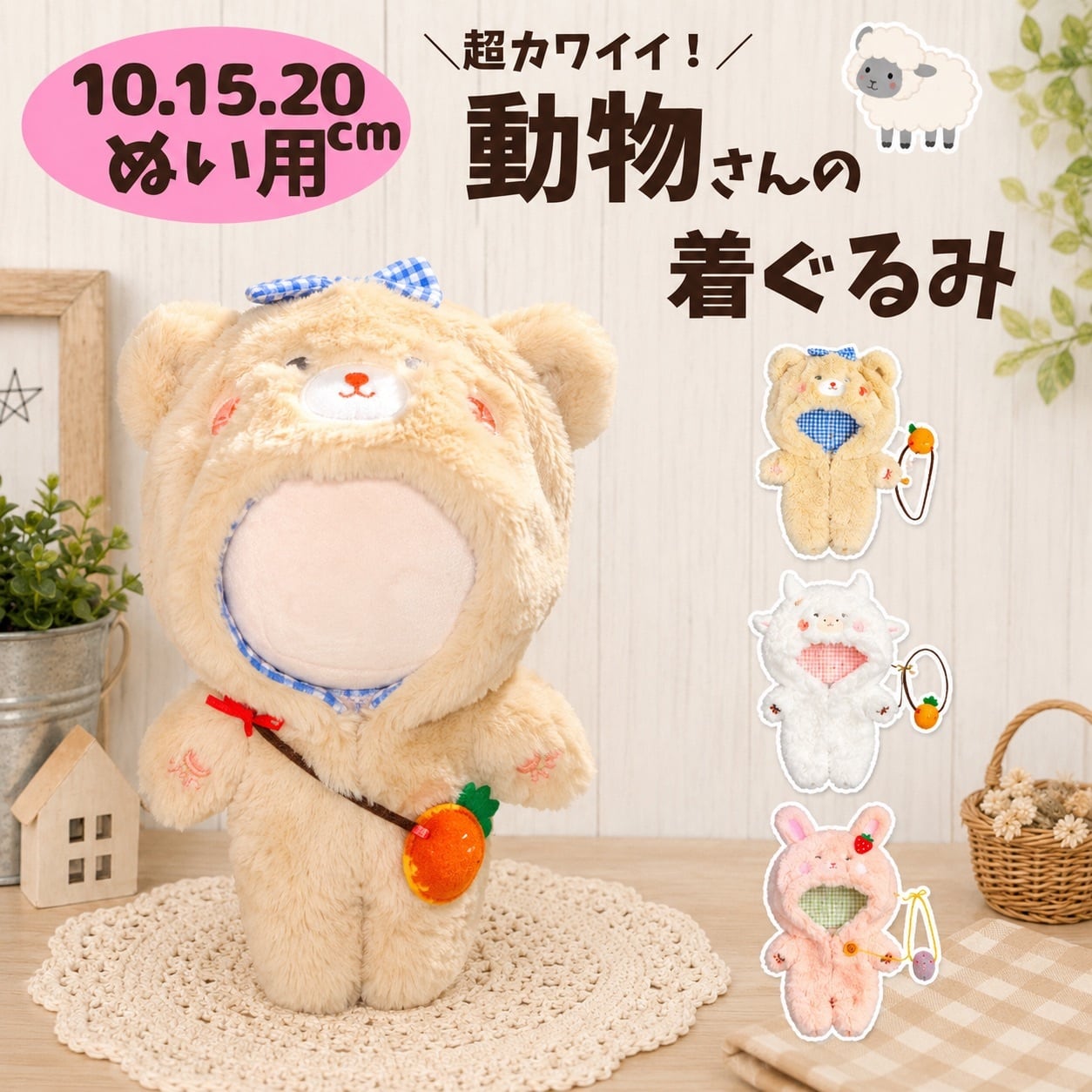10cm 15cm 20cm】 ぬい服 着ぐるみ ぬいぐるみ服 動物 くま うさぎ