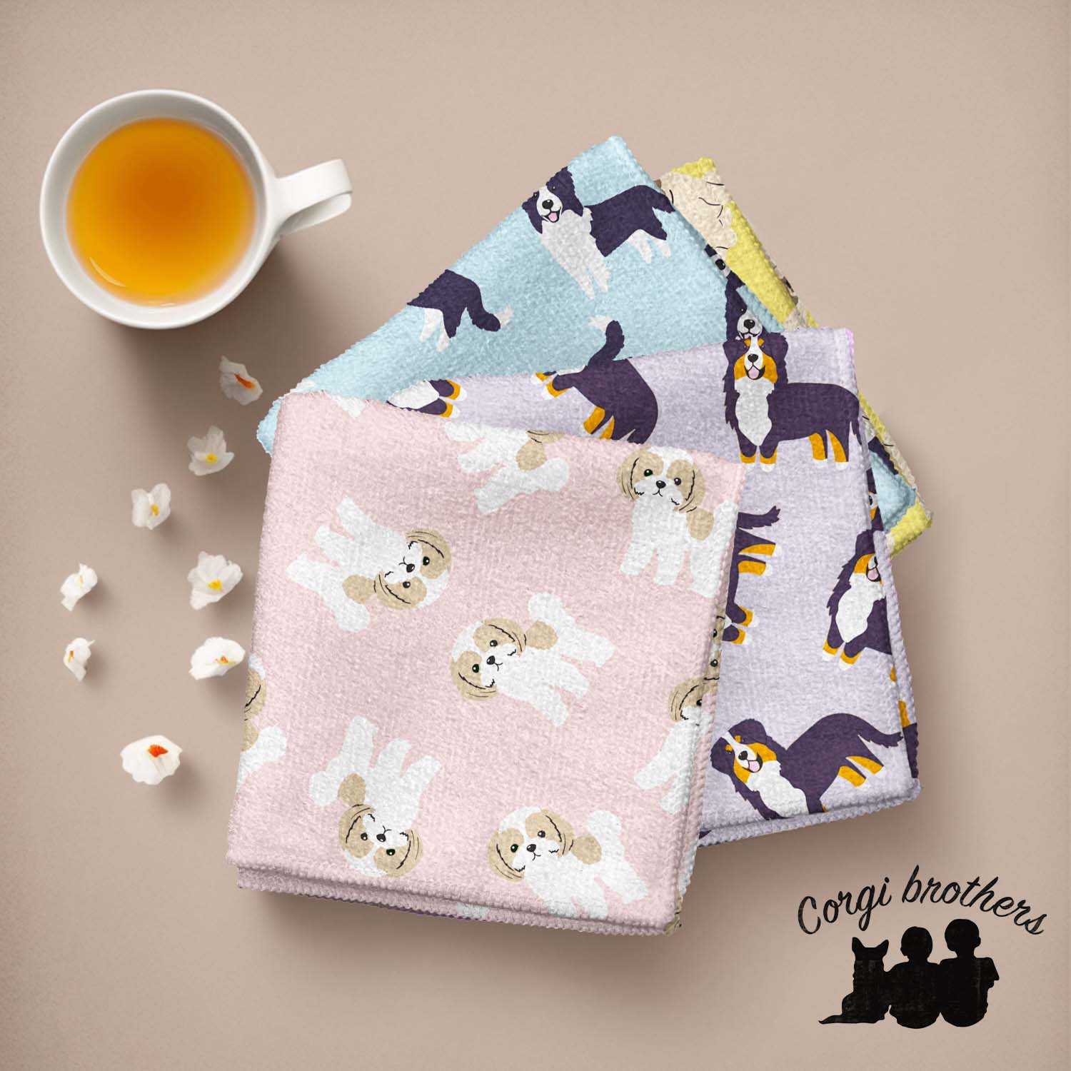 パターン柄 犬種選べる ハンカチ 】パステルカラー 2枚セット 犬