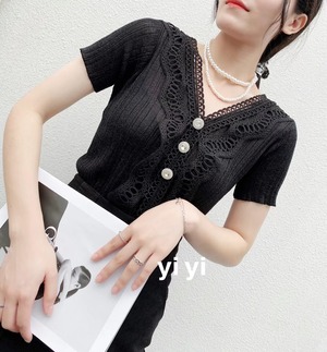 レースつき　リブカーデ　AJ111-2016