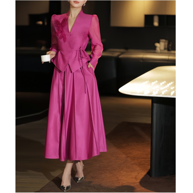 3d floral wrap blazer skirt set(3color)<ss3263>