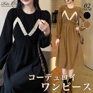コーデュロイ ワンピース レディース 春秋冬 韓国 レイヤード風 ロングワンピース きれいめ おしゃれ 大人 かわいい ハイウエスト Aライン 重ね着風 大人可愛い 大人女子
