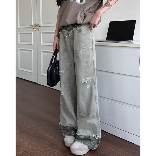 fringe camouflage point damage denim　フリンジ迷彩ポイントダメージデニム　J0888