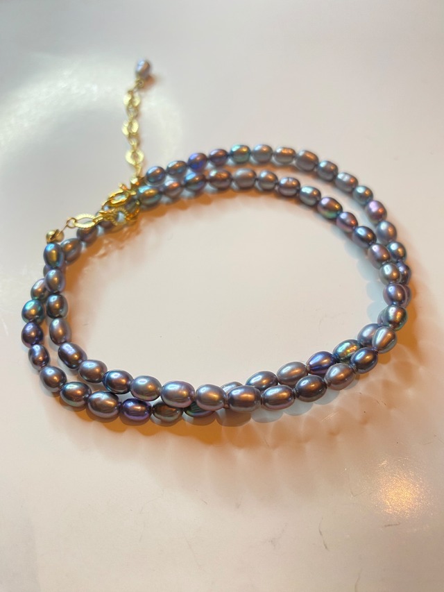 淡水真珠一連ネックレス　ピーコック色