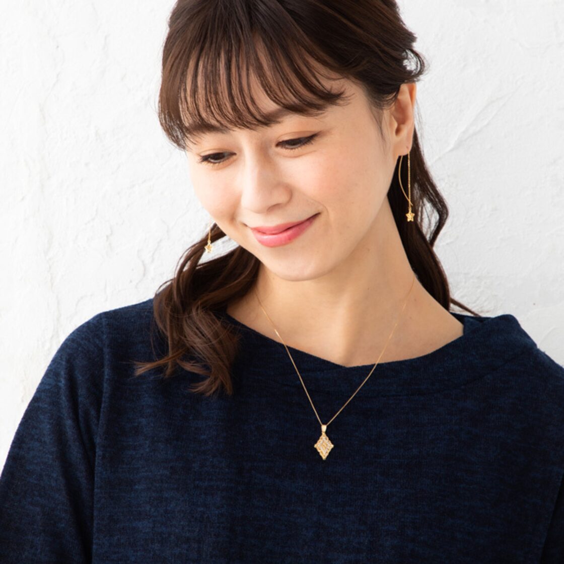 コンビカラー ペンダントトップ 菱形 透かしデザイン K18 YG WG 