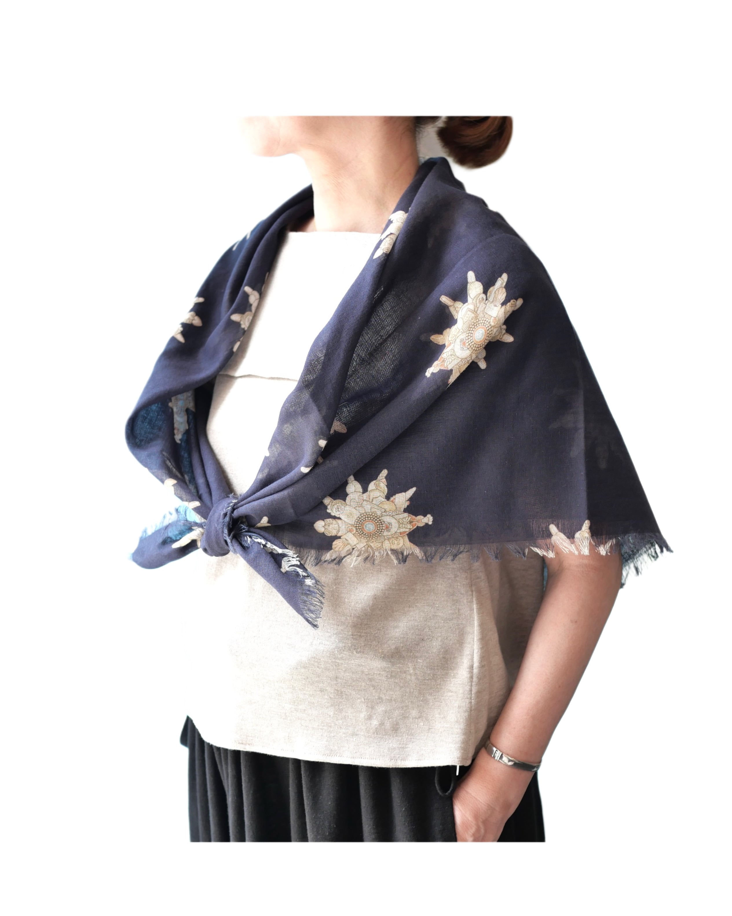 R&D.M.Co- no.8323a BISCUIT GAUZE SHAWL Navy | Cieloazulmat
