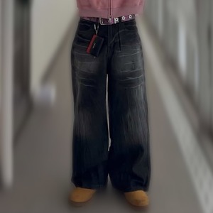 クラックウォッシュ ワイドデニム b00567 【S～3XLサイズ】