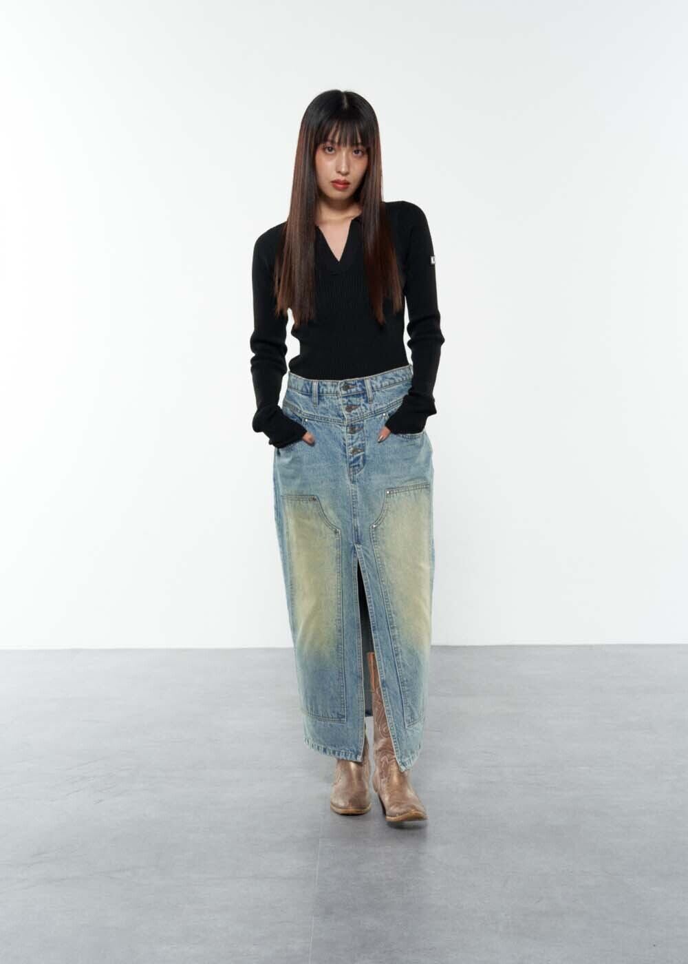 DOUBLE KNEE DENIM SKIRT | IUNLEASH