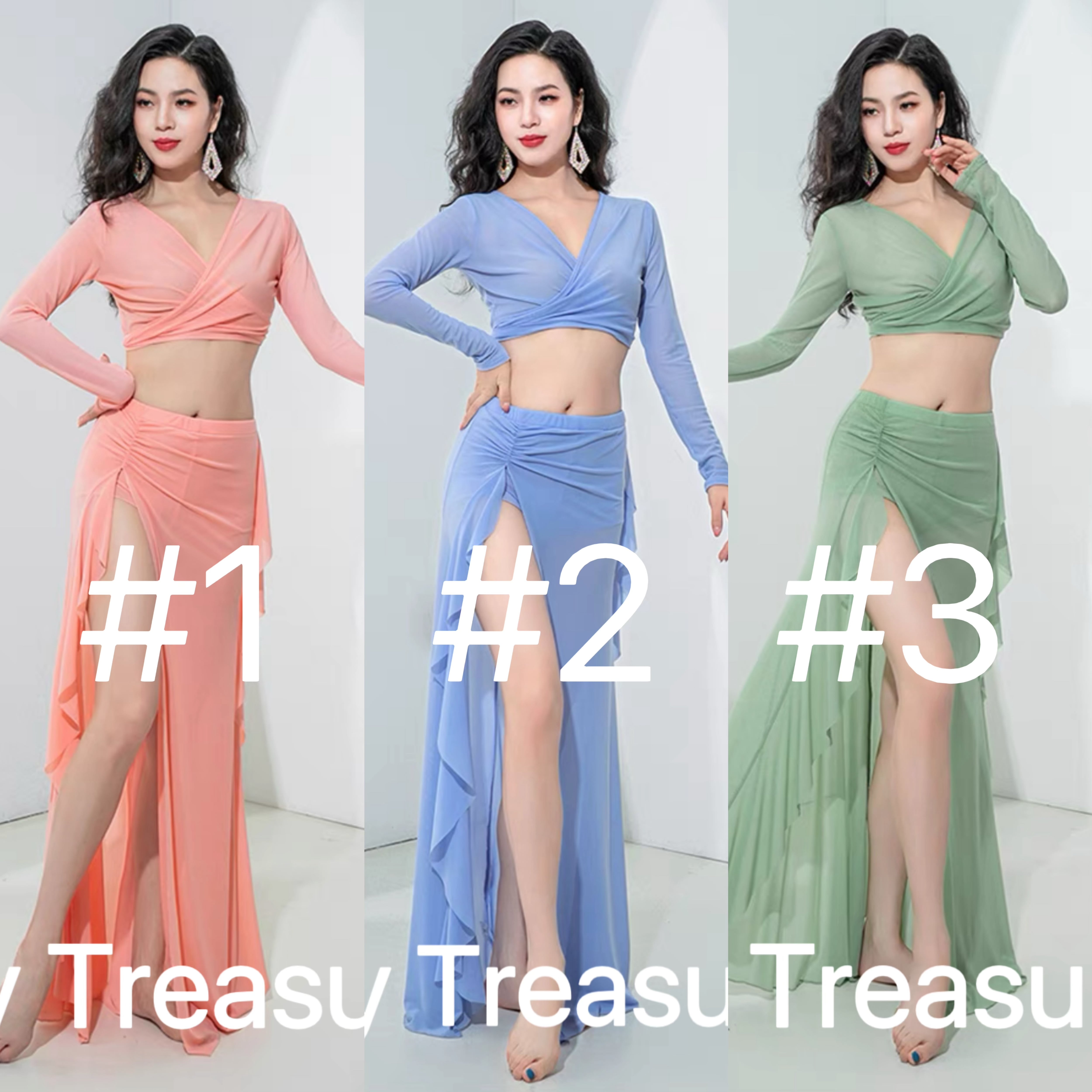 【新品未使用】ベリーダンスアイスブルー上品クラシックソングにピッタリ ベリーダンス衣装】清楚なブルーがドラマティック！光沢が魅力の水色の