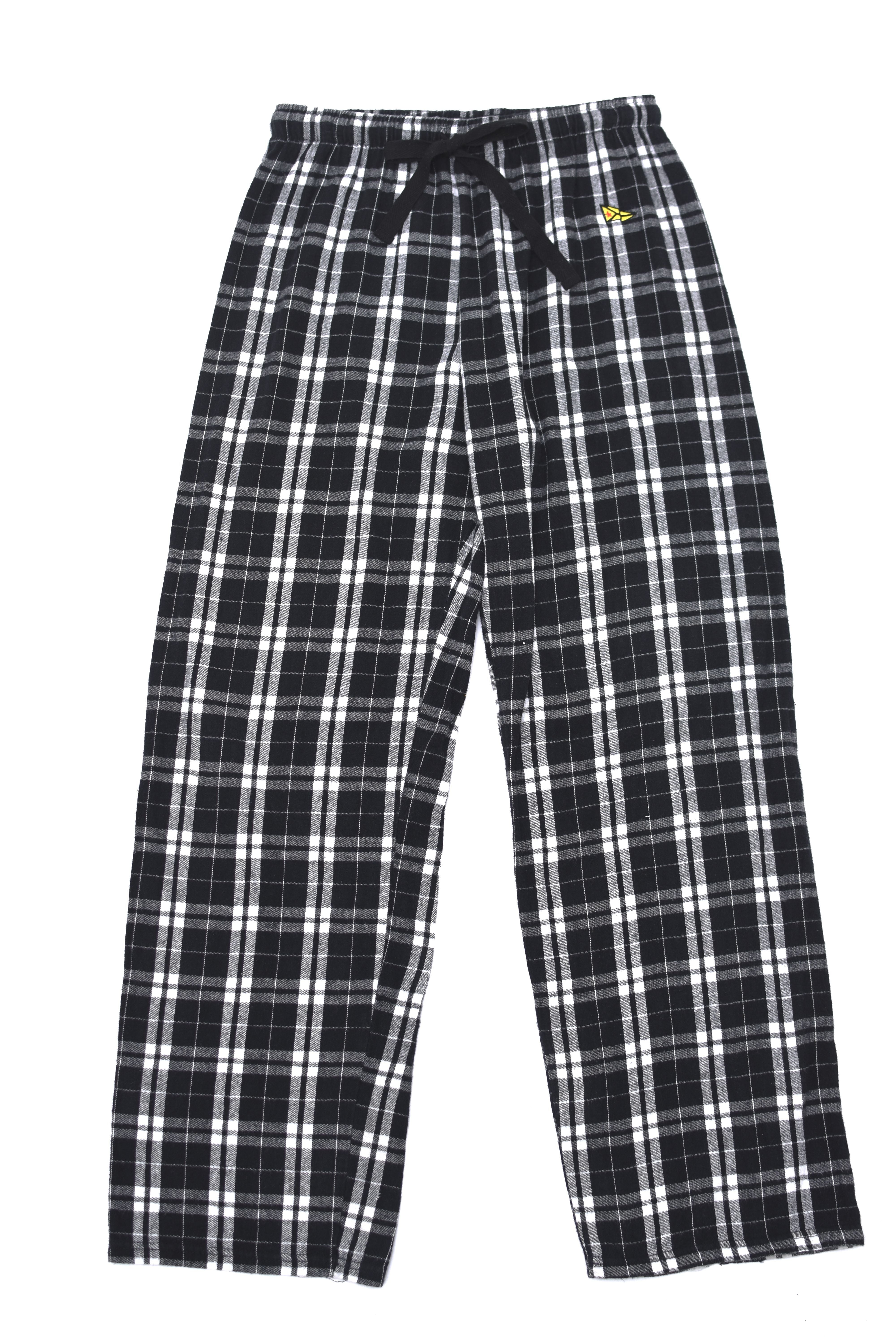 Black flannel check cotton easy pants