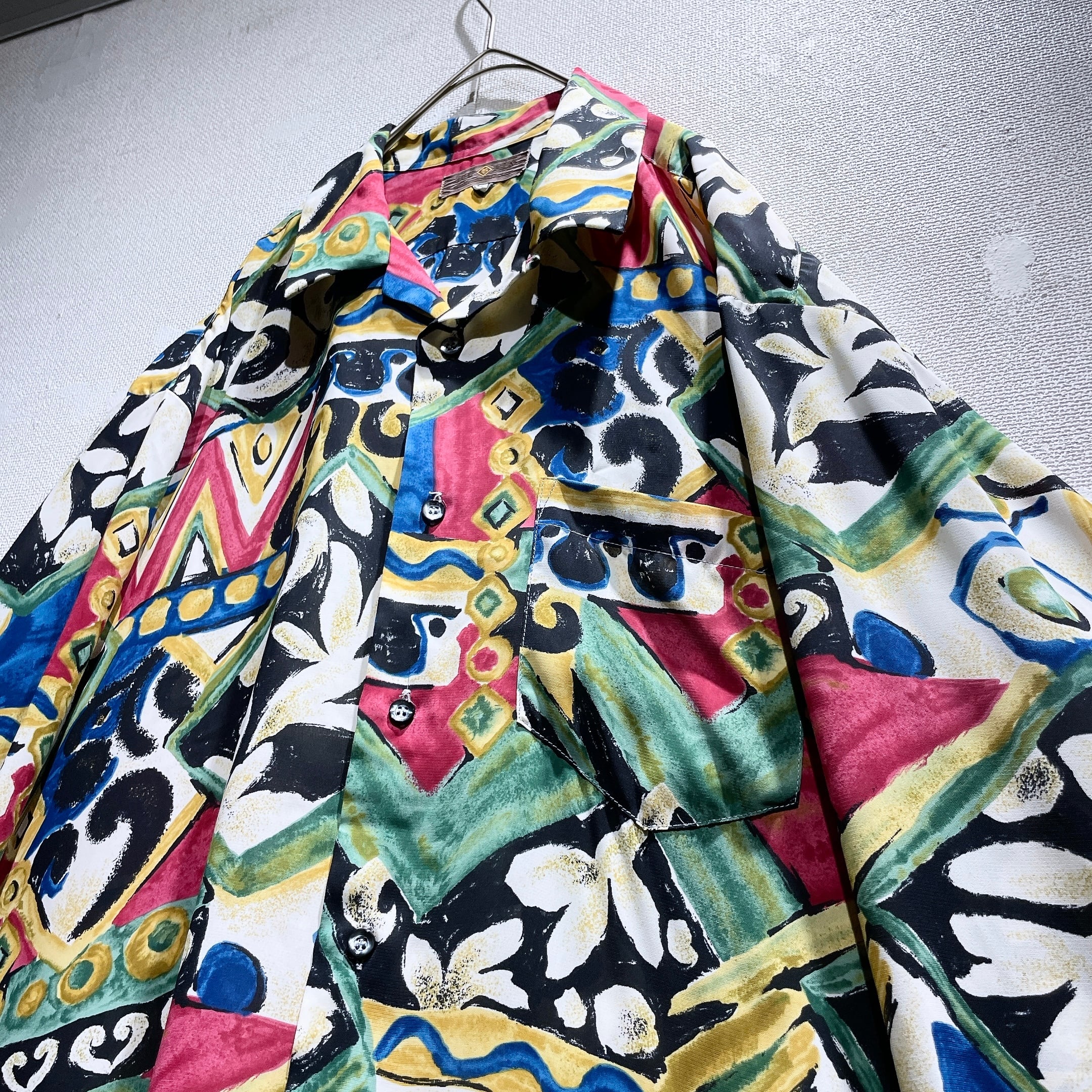 1990s Psychedelic art pattern Design vintage Drape loose Open collar shirt