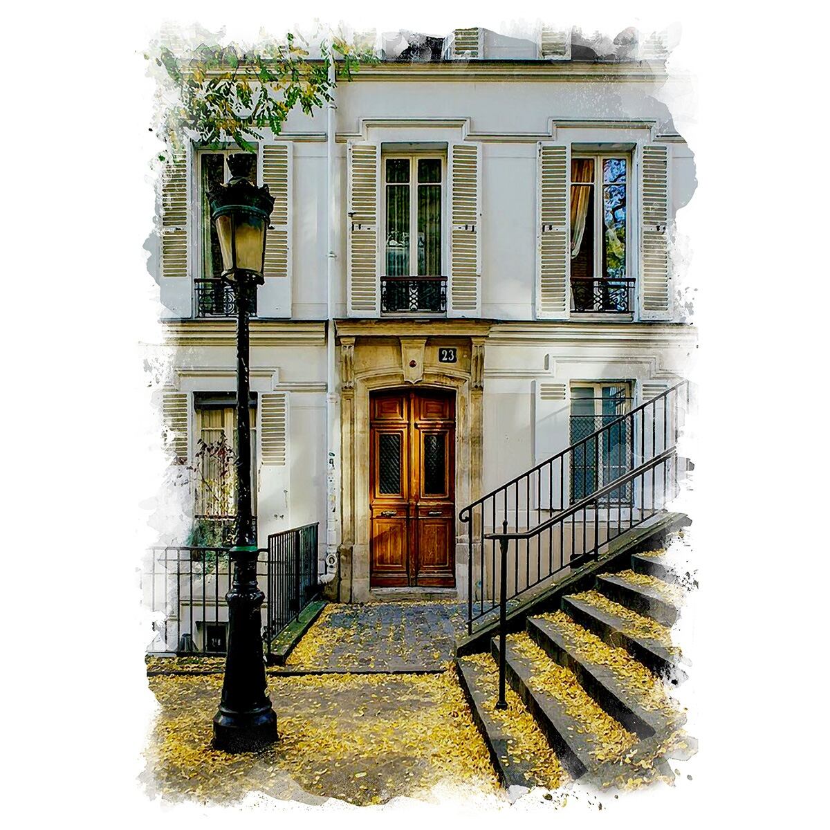 絵画 フランス 風景画(街並み) 秋 紅葉の パリ モンマルトル 