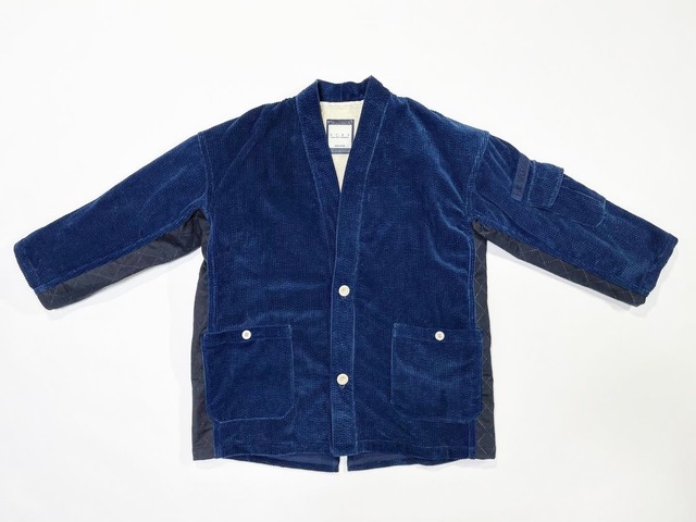 22AW Indigo Dye Corduroy Kimono Jacket with Cotton Wool Pile Liner / インディゴ染めコール天着物ジャケット綿ウールパイルライナー付き