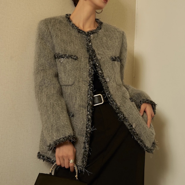 collarless grey jacket 10880