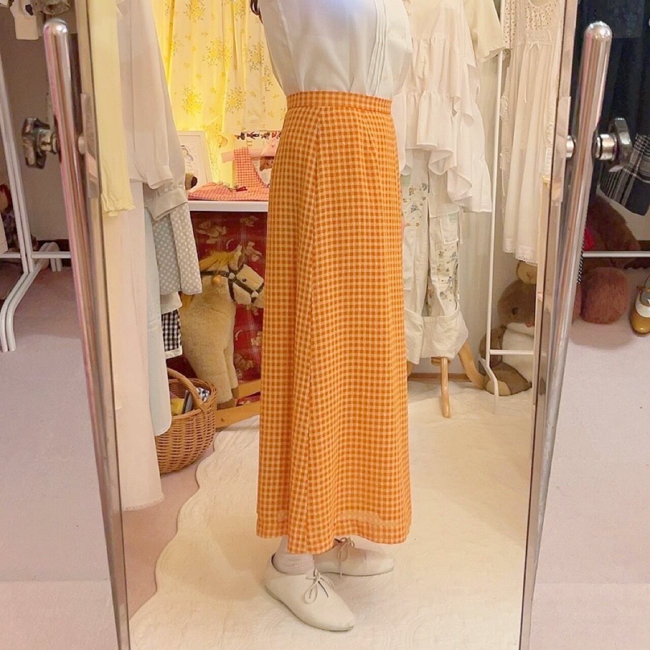 orange yellow gingham check skirt