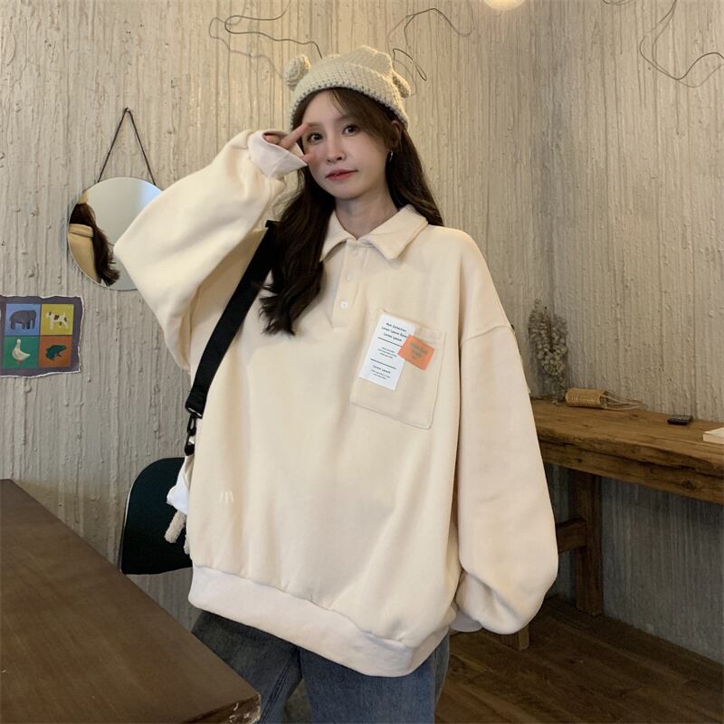トップス レディース トレーナー スウェット プルオーバー 長袖 襟付き ポロカラー かわいい 大人可愛い カジュアル おしゃれ お洒落 ラフ キュート ルーズ 存在感 無地 冬 10代 20代 30代 学生 通学 デート お出かけ 女子会 アウトドア 着回し 普段使い 重ね着 韓国 韓国系 送料無料 ファッション コーデ スタイル 暖かい 防寒 モテ 体型カバー トレンド 流行 インスタ映え M L XL オーバーサイズ ベージュ ブルー